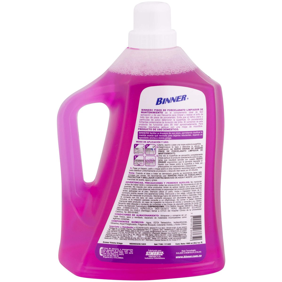 BINNER - Limpiador Porcelanato Binner 1.9 Litros Conserva Apariencia Original