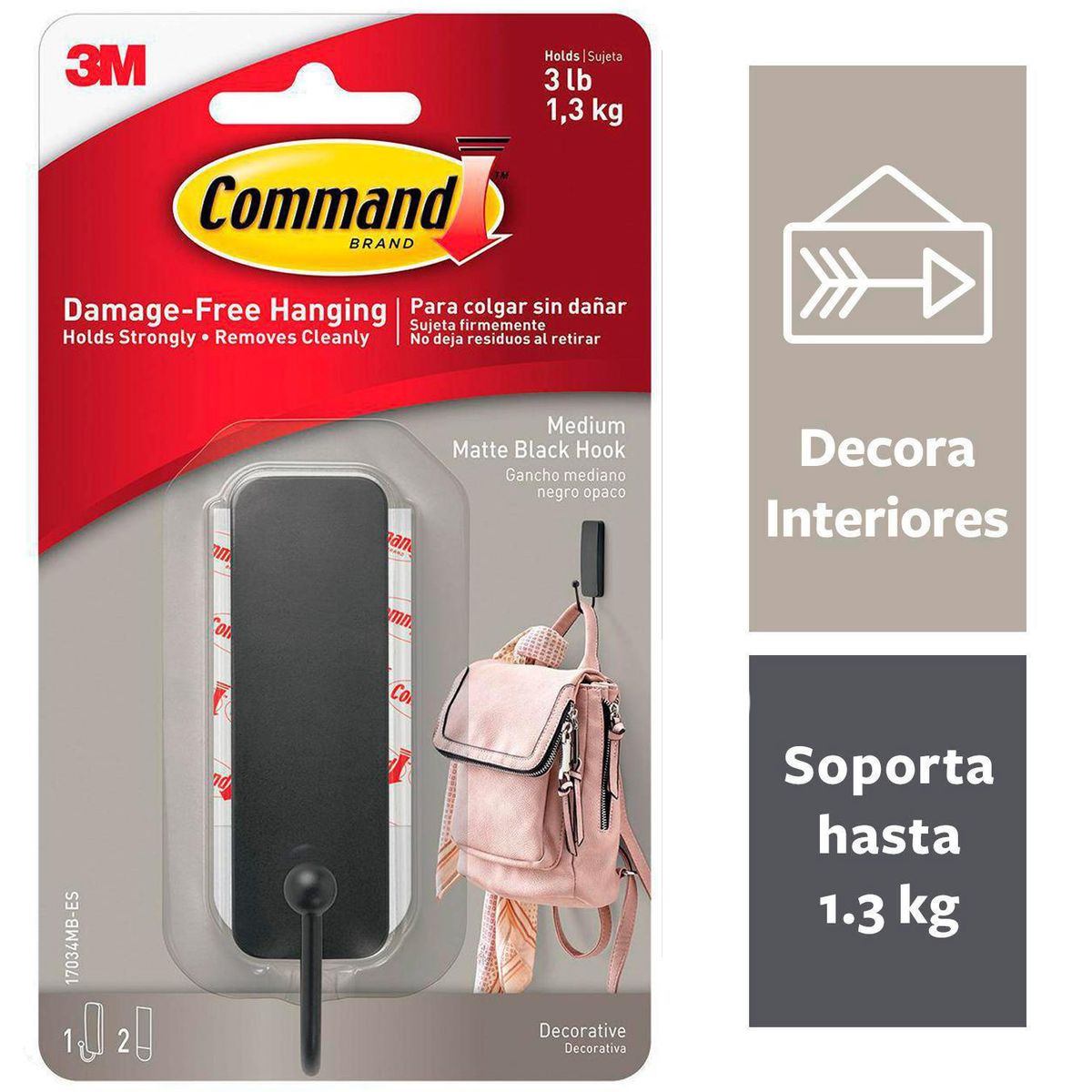 COMMAND - Gancho mediano Negro opaco