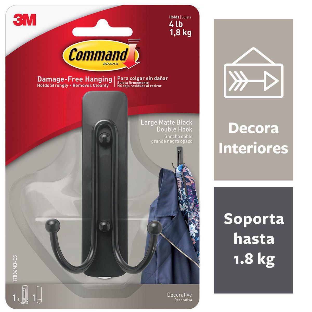COMMAND - Gancho Doble grande Negro opaco