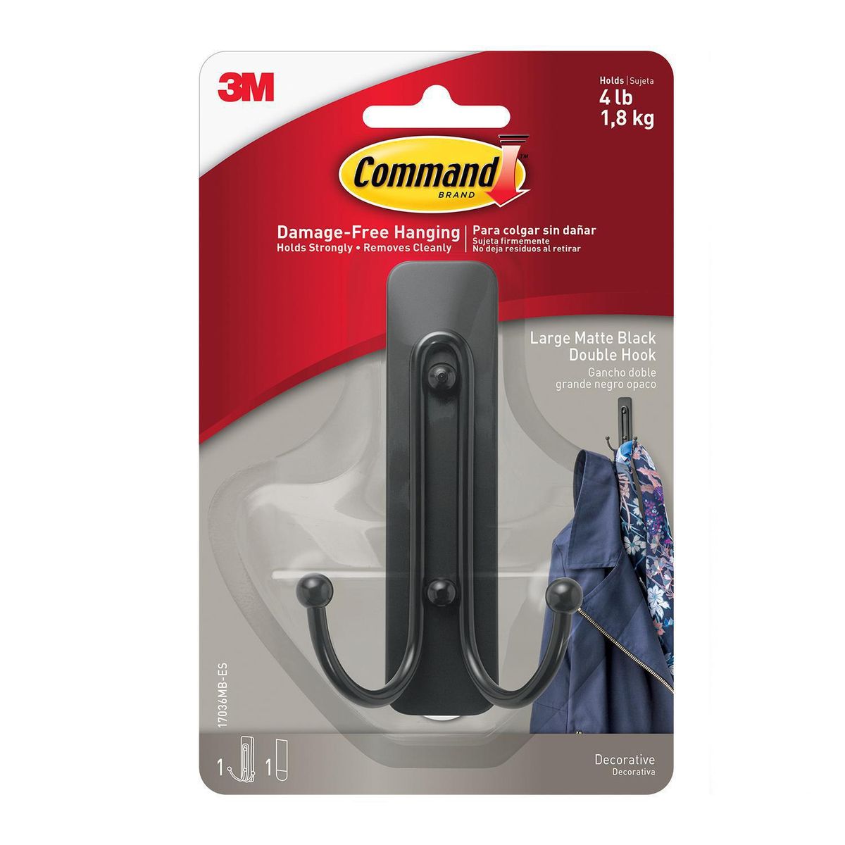 COMMAND - Gancho Doble grande Negro opaco