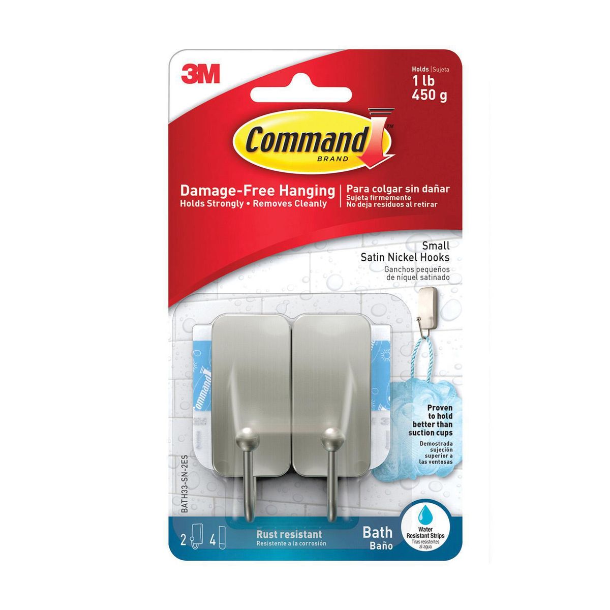 COMMAND - Gancho para Baño Pequeño Niquel Satinado 2 unidades