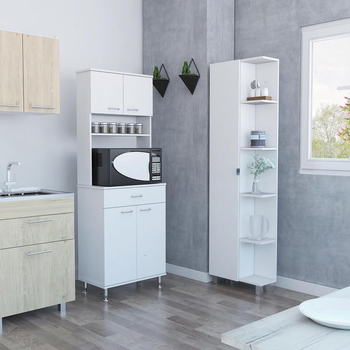 TUHOME - Set Mueble Microondas + Despensa kitchen 7 Blanco