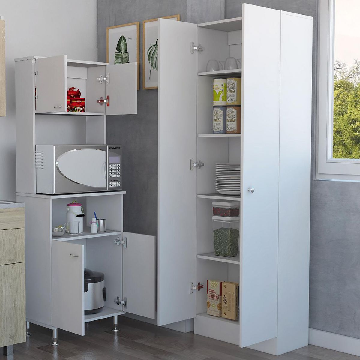 TUHOME - Set Mueble Microondas + Despensa kitchen 5 Blanco
