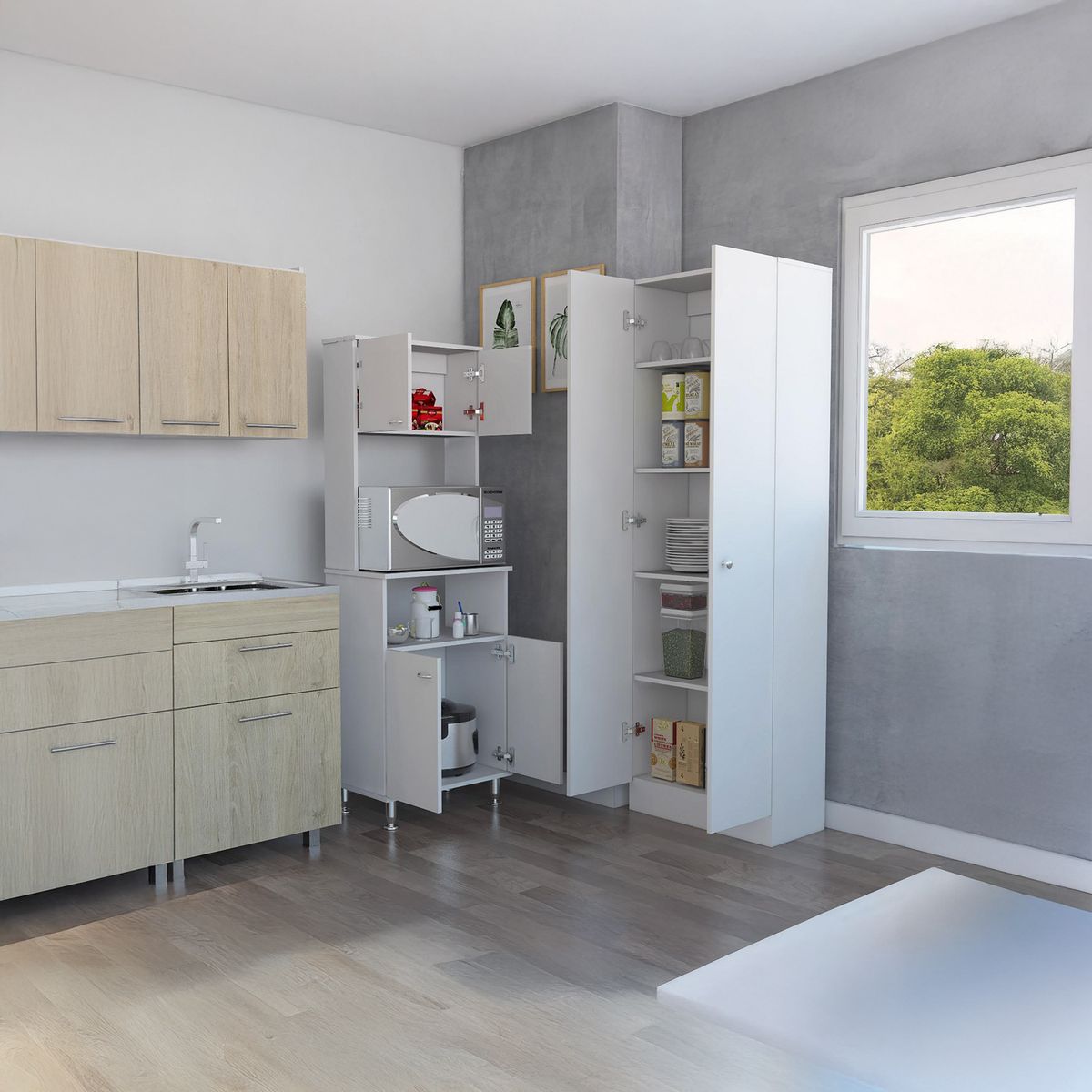 TUHOME - Set Mueble Microondas + Despensa kitchen 5 Blanco