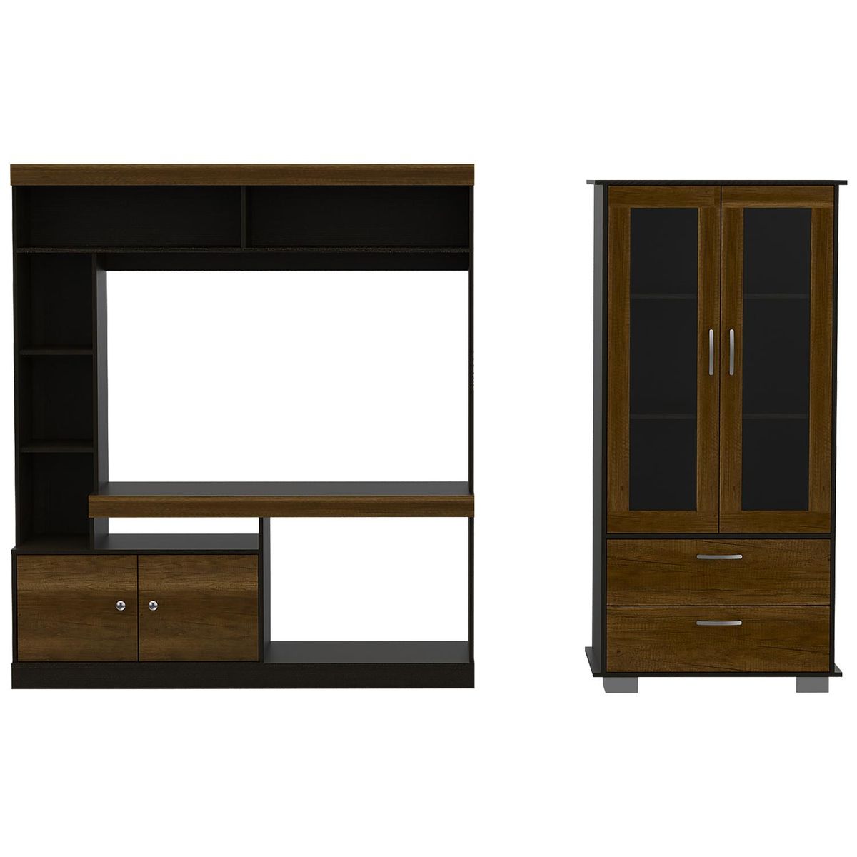 TUHOME - Set Centro de entretenimiento + Vitrina Caramelo/Wengue