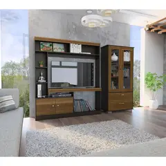 TUHOME - Set Centro de entretenimiento + Vitrina Caramelo/Wengue