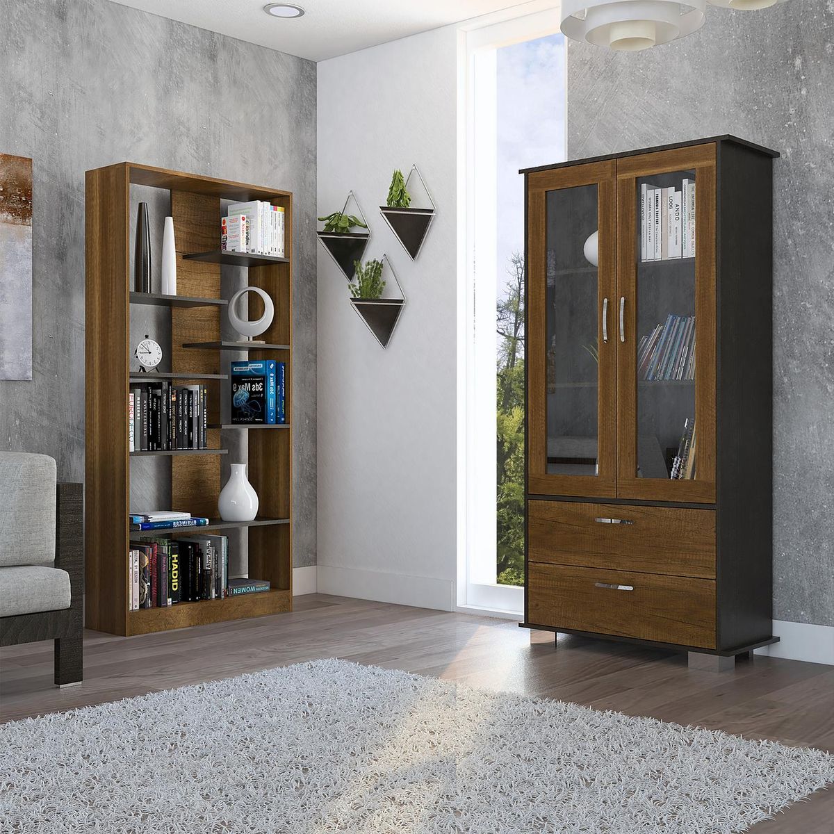 TUHOME - Set Estante + Vitrina Caramelo/Wengue