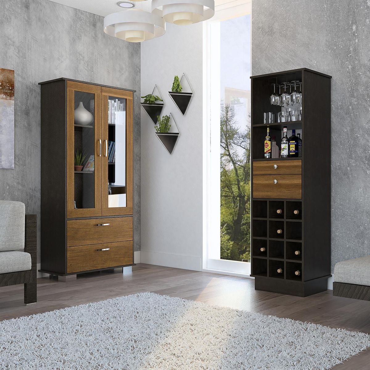 TUHOME - Set Vitrina + Bar Caramelo/Wengue