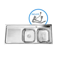 Lavaplatos Sobreponer Izquierdo 2 Cubeta(s) 120x15x50 cm Acero inoxidable