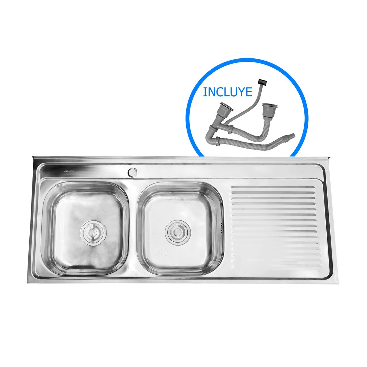 DOMSA - Lavaplatos Sobreponer Derecho 2 Cubeta(s) 120x15x50 cm Acero inoxidable