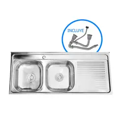 DOMSA - Lavaplatos Sobreponer Derecho 2 Cubeta(s) 120x15x50 cm Acero inoxidable