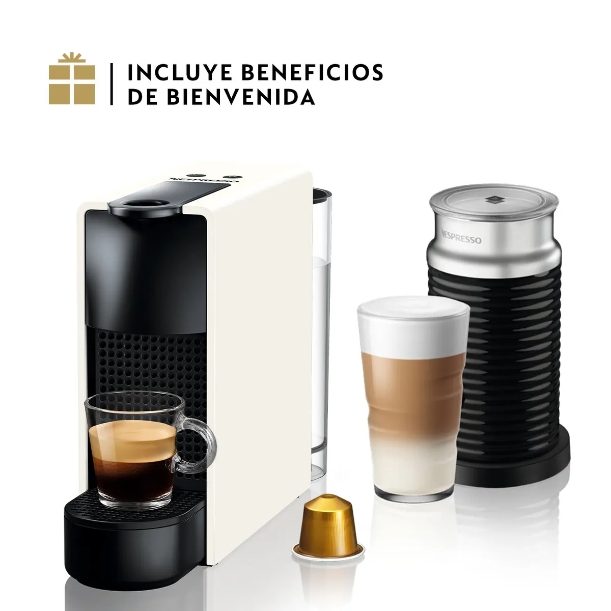 NESPRESSO - Cafetera Essenza Mini/Aeroccino 0.6 l 1300 W Blanco