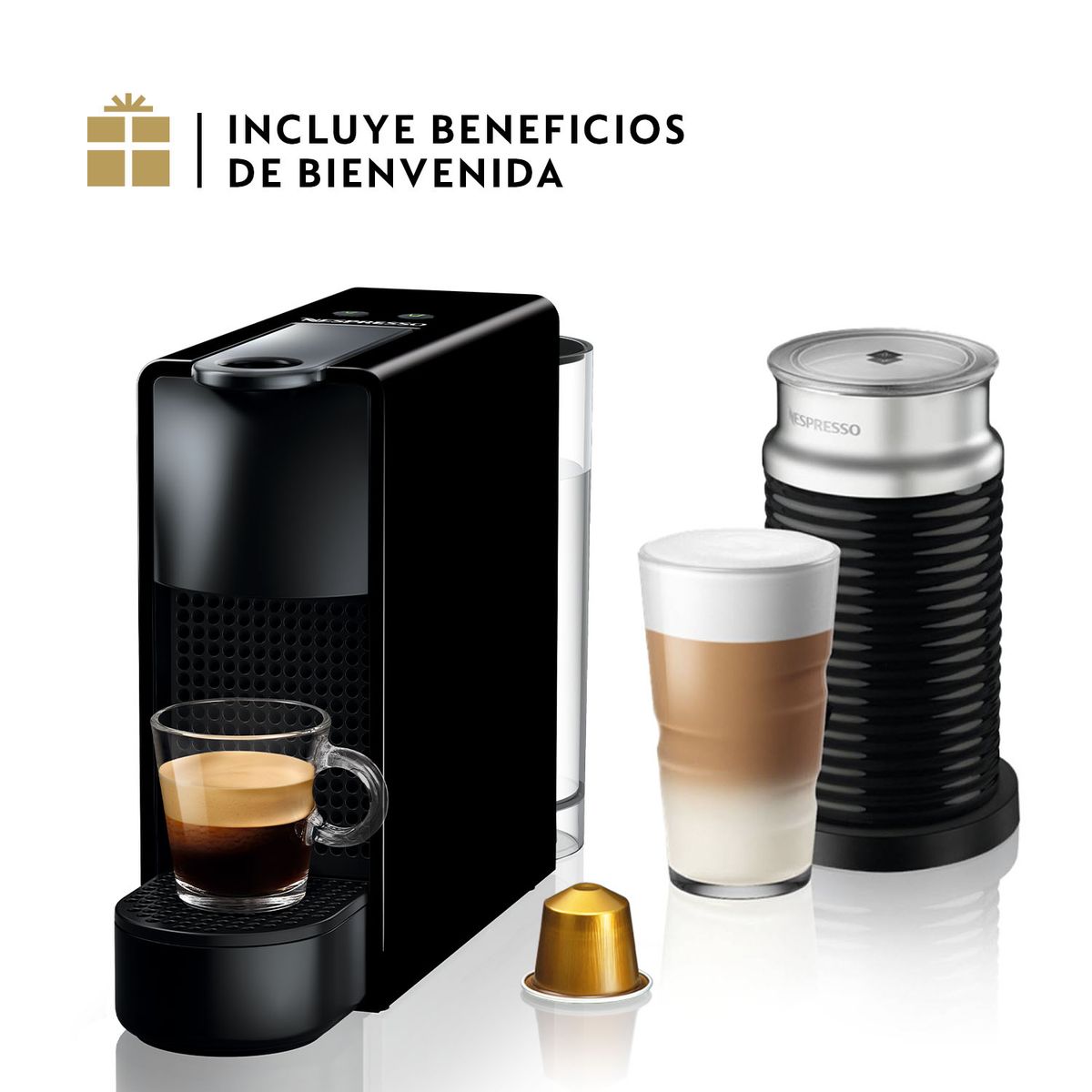 NESPRESSO - Cafetera Essenza Mini de Cápsula/Aeroccino 0.6 l 1310 W Negro