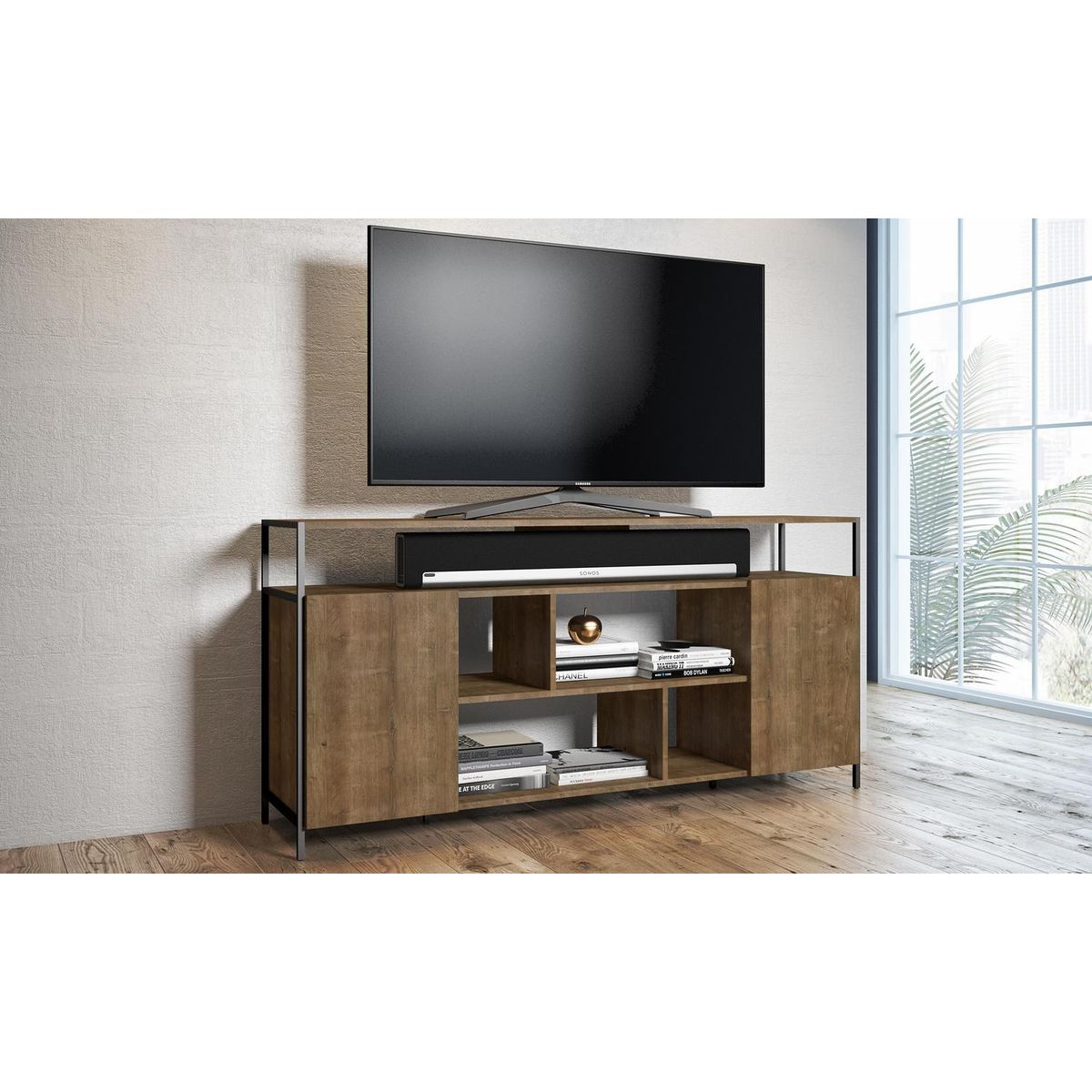 Rack TV 60 " Steel Quadra Café 76.5x160x39 cm, marca DECOCASA - Foto 2