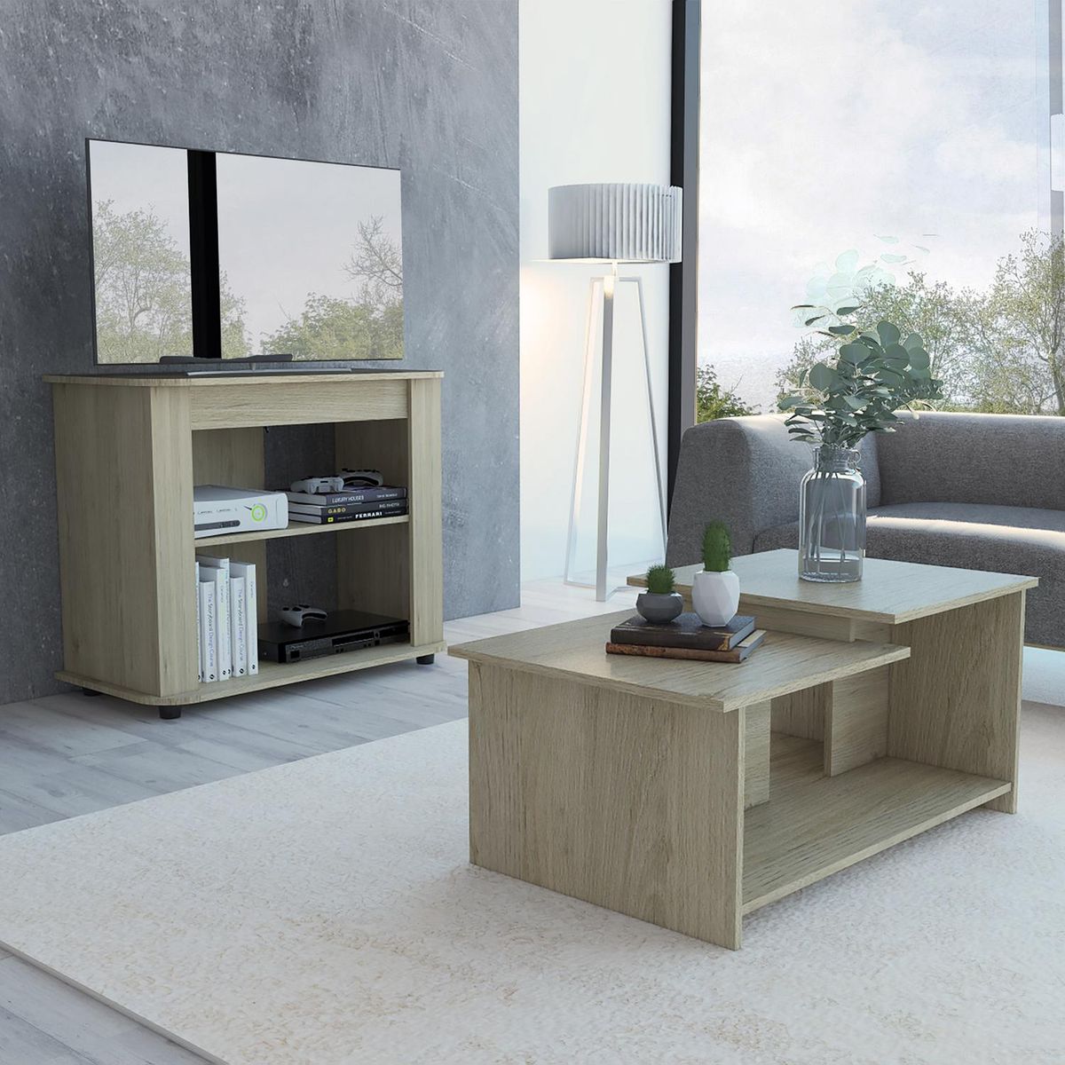 TUHOME - Rack TV + Mesa Centro Rovere 90x75x53.1 cm