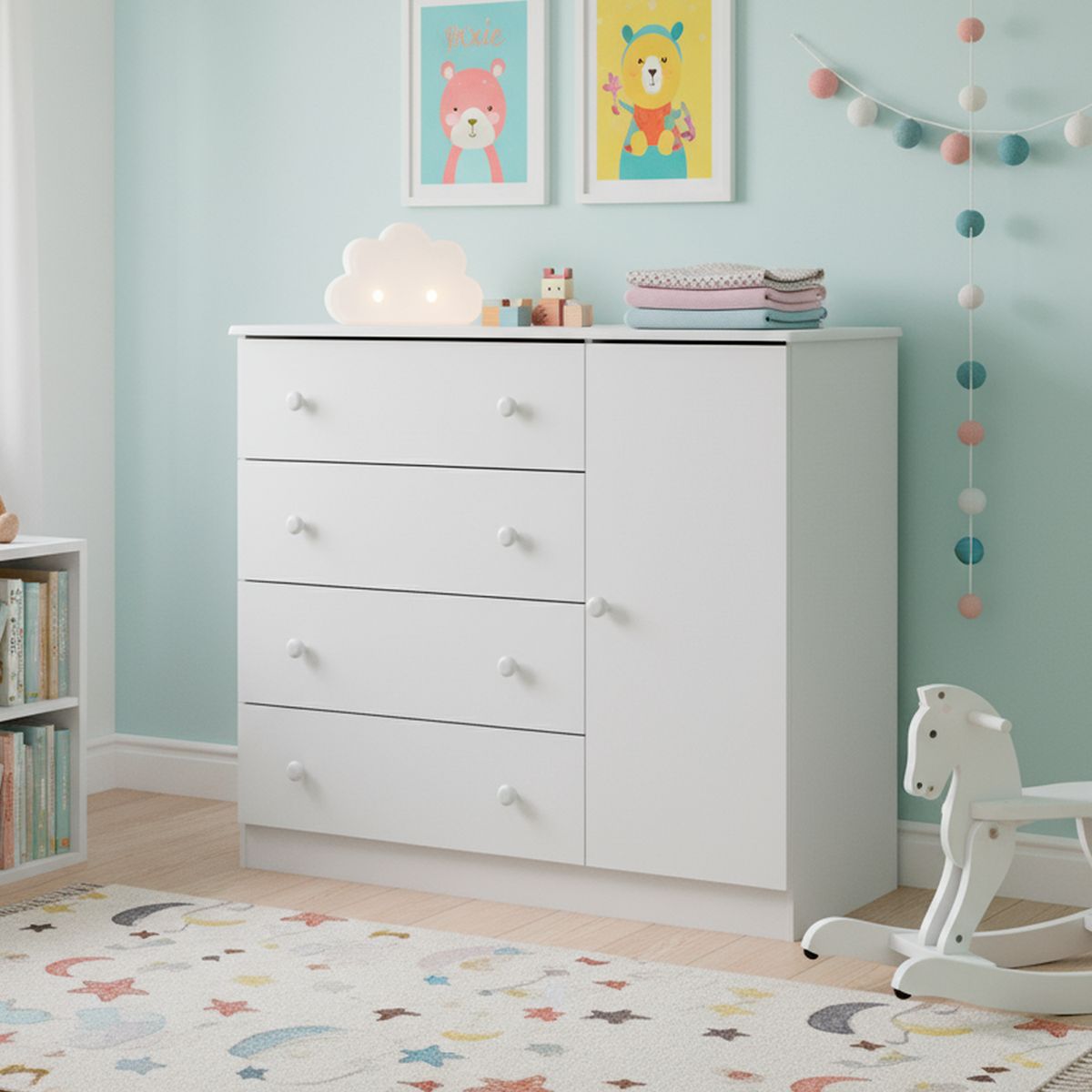 KIDSCOOL - Cómoda 4 Cajón(es) PIXIE 107x92x42 cm Blanco