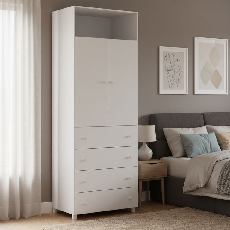 Clóset 2 Puerta(s) 4 Cajón(es) 1 Repisa(s) 70x190x46.5 cm Blanco
