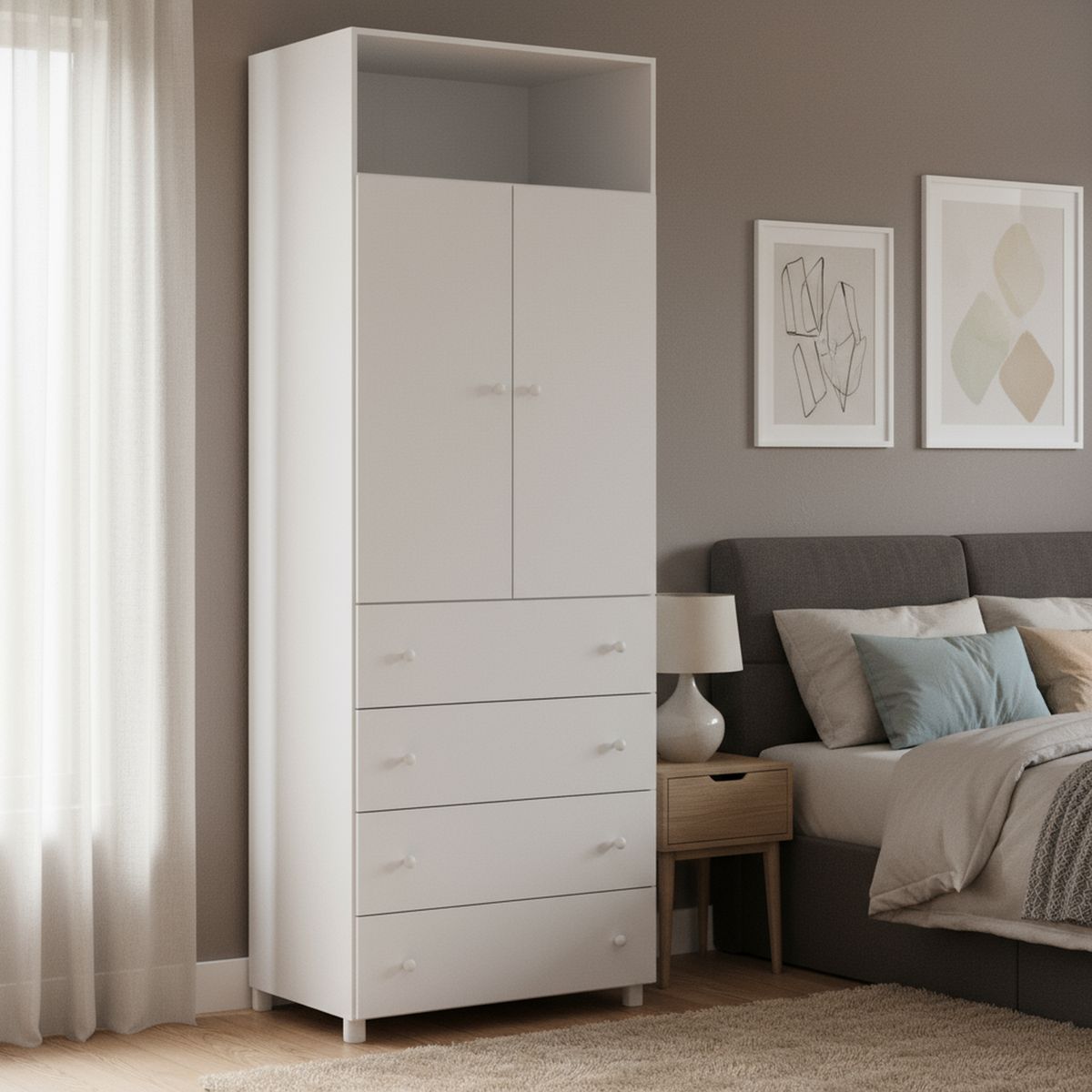 KIDSCOOL - Clóset 2 Puerta(s) 4 Cajón(es) 1 Repisa(s) 70x190x46.5 cm Blanco