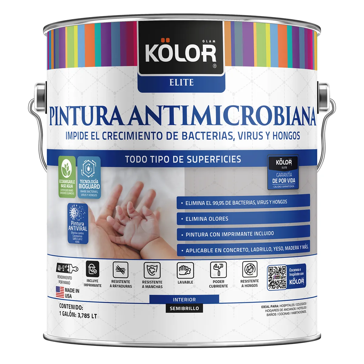 KOLOR - Esmalte al Agua Antimicrobiana Galón 1 galón(es) Semibrillante Blanco 