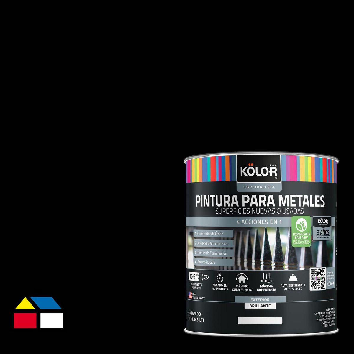 KOLOR - Esmalte Sintético Tarro 0.25 galón(es) Brillante Negro Negro