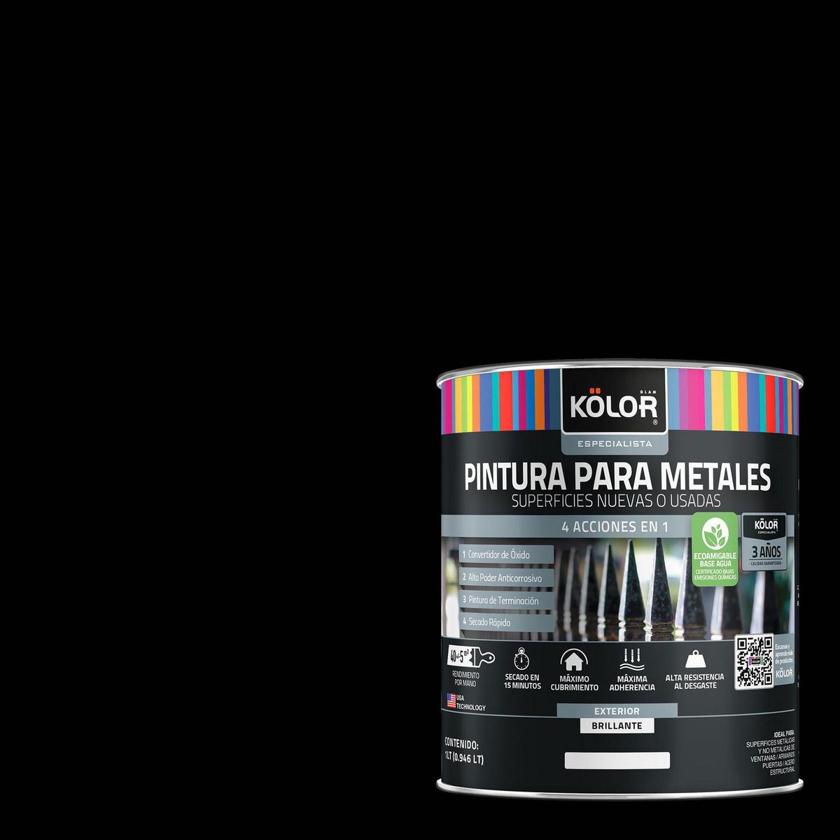 KOLOR - Esmalte Sintético Tarro 0.25 galón(es) Brillante Negro Negro