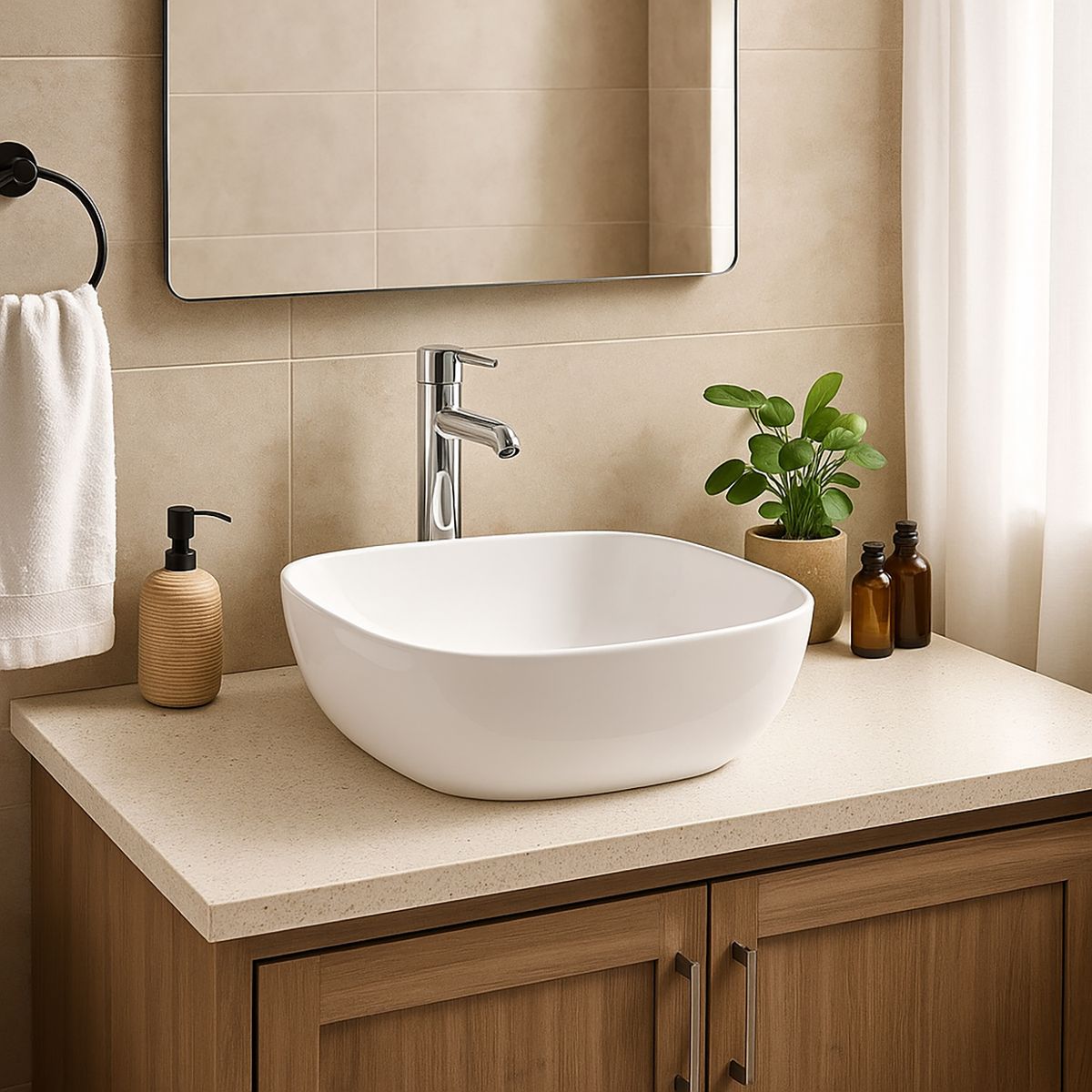 KLIPEN - Lavamanos Sobrepuesto Forma Cuadrada Cerámica 40x15x40 cm Blanco