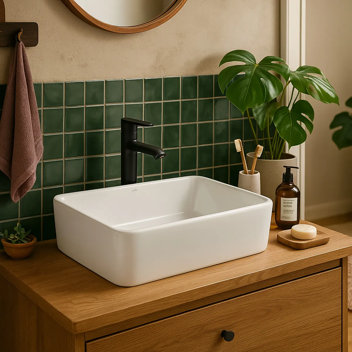 KLIPEN - Lavamanos Sobrepuesto Tau Forma Rectangular Cerámica 47.5x14.5x37 cm Blanco