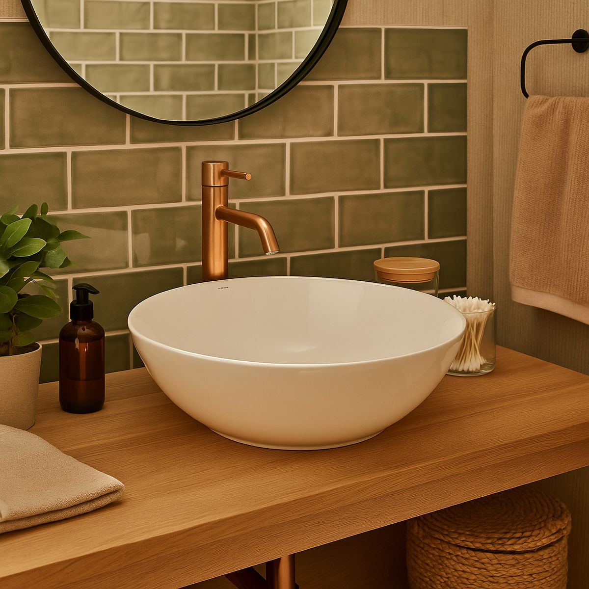 KLIPEN - Lavamanos Sobrepuesto Forma Redonda Cerámica 41.5x16.5x41.5 cm Blanco