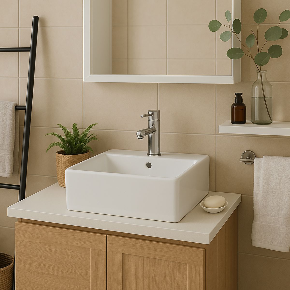 INCEPA - Lavamanos Sobrepuesto Forma Rectangular Loza 35x13.5x35 cm Blanco