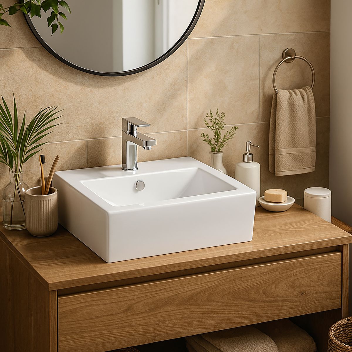 KLIPEN - Lavamanos Forma Rectangular Cerámica 55x16x43 cm Blanco