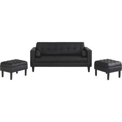 Sof 3 cuerpos + 2 pouf negro
