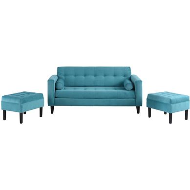 Sof 3 cuerpos + 2 pouf turquesa