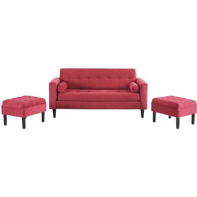 Sof 3 cuerpos + 2 pouf rojo