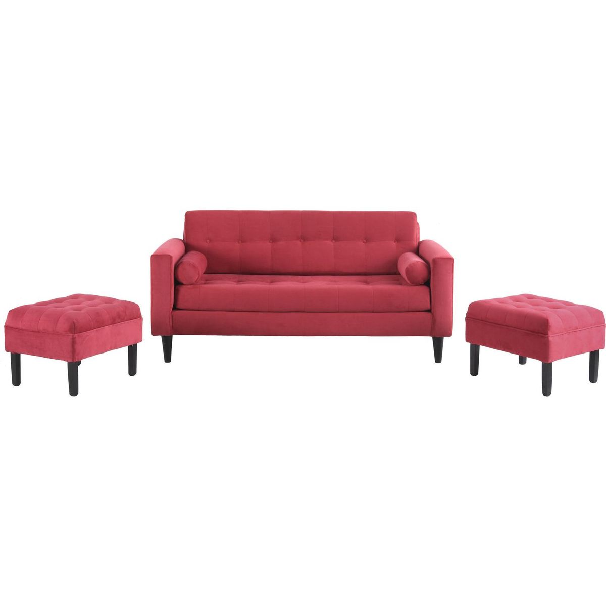 BODEVIR - Sofá 3 cuerpos + 2 pouf rojo