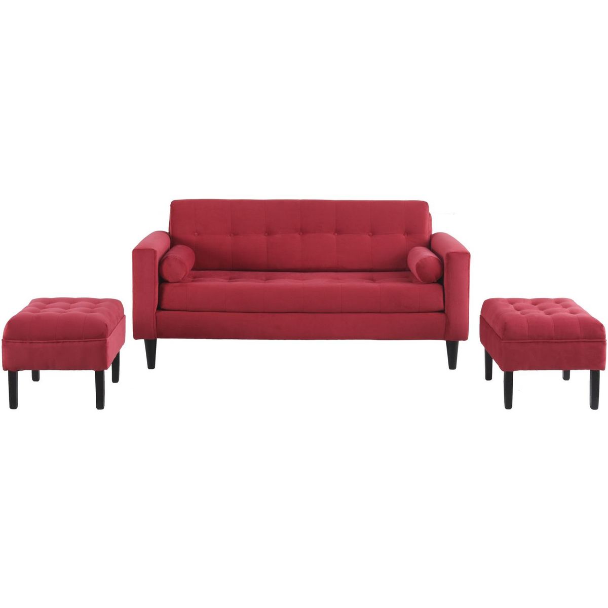 BODEVIR - Sofá 3 cuerpos + 2 pouf rojo