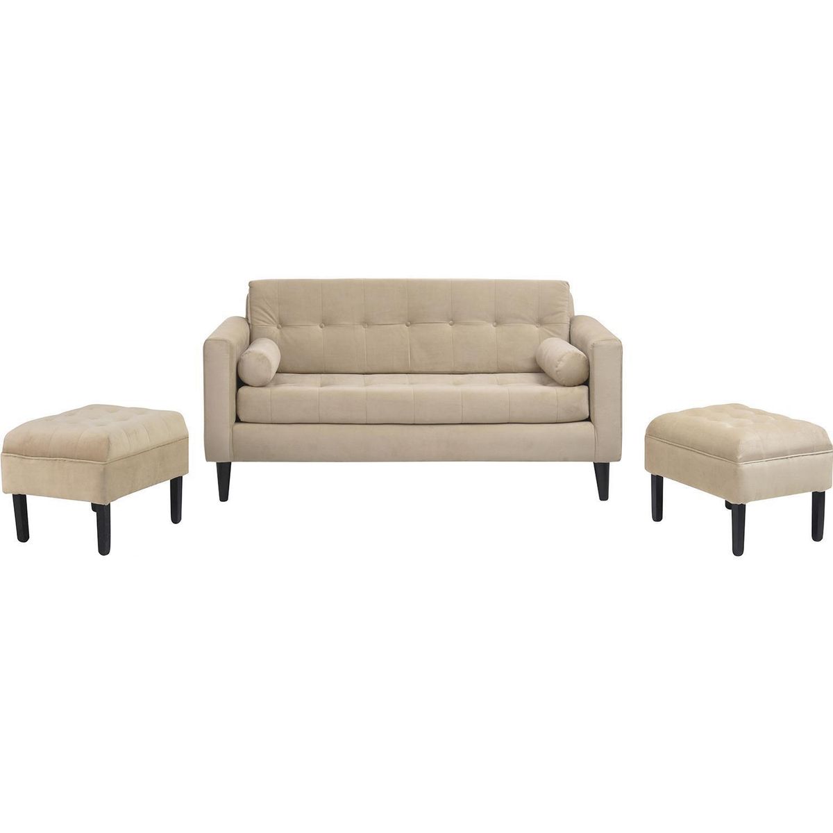 BODEVIR - Sofá 3 cuerpos + 2 pouf beige
