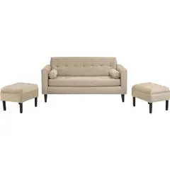 BODEVIR - Sofá 3 cuerpos + 2 pouf beige