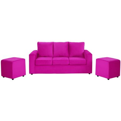 Sof 3 cuerpos + 2 pouf fucsia
