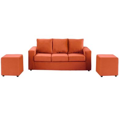 Sof 3 cuerpos + 2 pouf naranjo