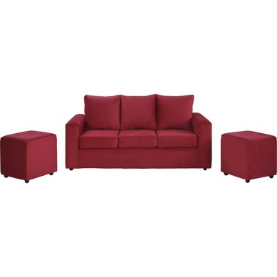 Sof 3 cuerpos + 2 pouf rojo