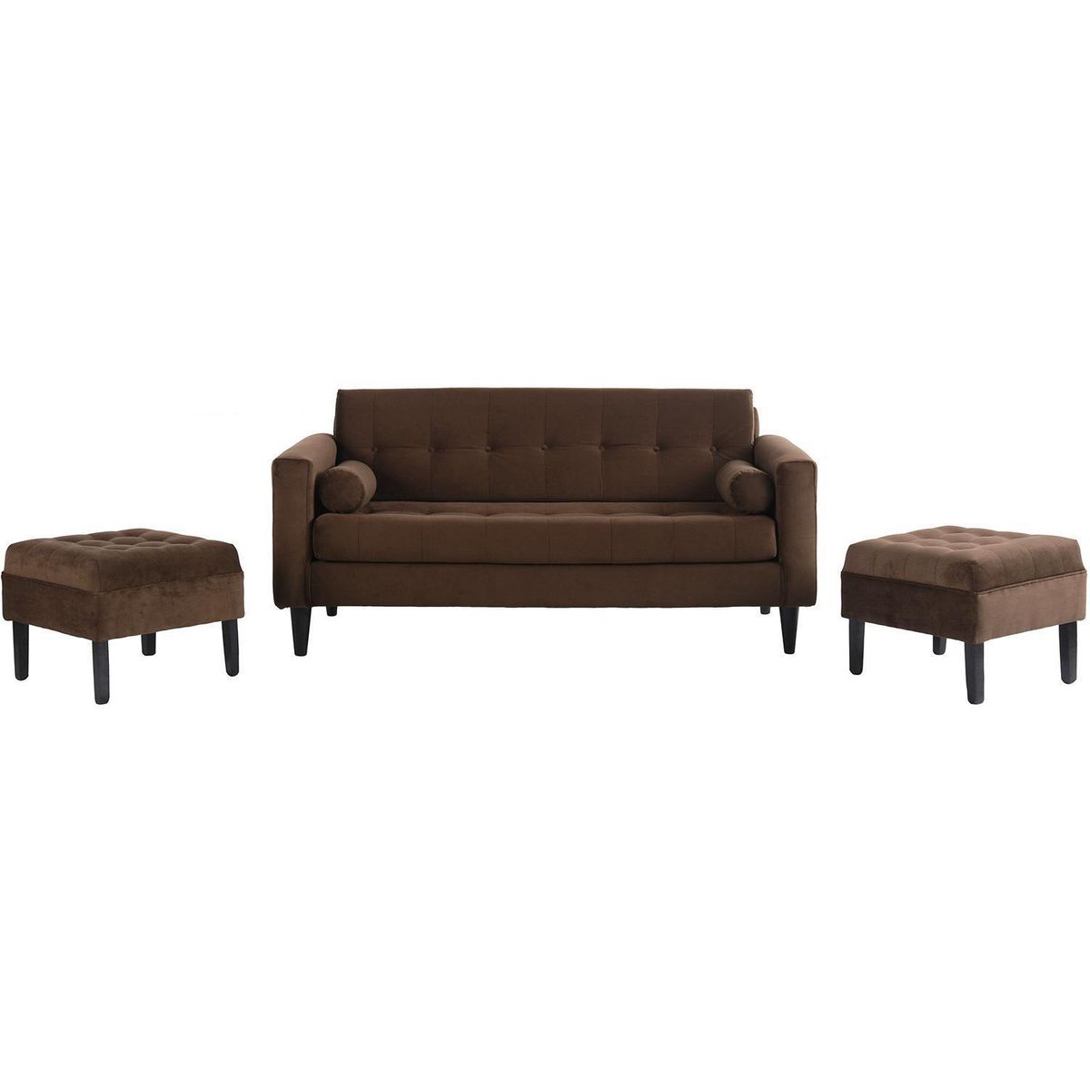 BODEVIR - Sofá 3 cuerpos + 2 pouf chocolate