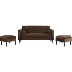 BODEVIR - Sofá 3 cuerpos + 2 pouf chocolate