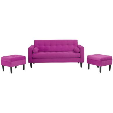 Sof 3 cuerpos + 2 pouf fucsia