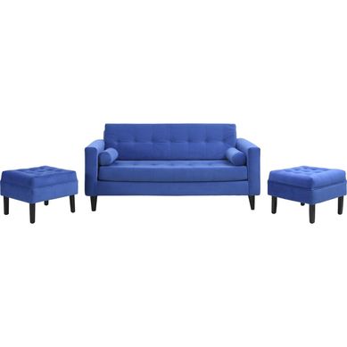 Sof 3 cuerpos + 2 pouf azul rey