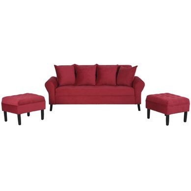 Sof 3 cuerpos + 2 pouf rojo