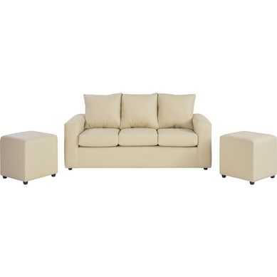 Sof 3 cuerpos + 2 pouf beige