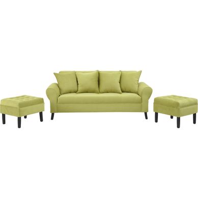 Sof 3 cuerpos + 2 pouf verde pistacho