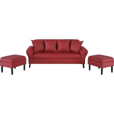 Sof 3 cuerpos + 2 pouf rojo