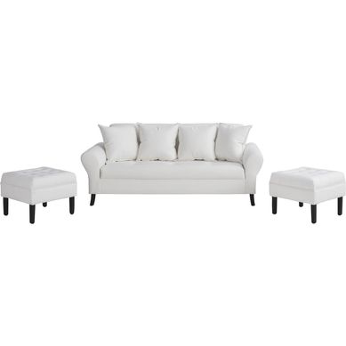 Sof 3 cuerpos + 2 pouf blanco