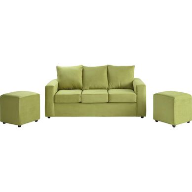 Sof 3 cuerpos + 2 pouf verde pistacho